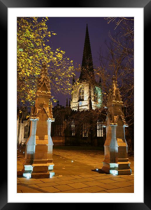 Sheffield Cathedral at Night  Framed Mounted Print by Darren Galpin