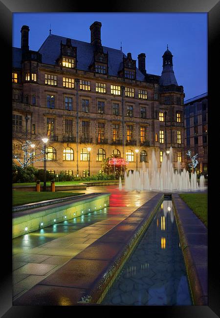 Sheffield Town Hall and Goodwin Fountain at Night  Framed Print by Darren Galpin