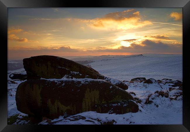 Winter Sunset on Carl Wark  Framed Print by Darren Galpin