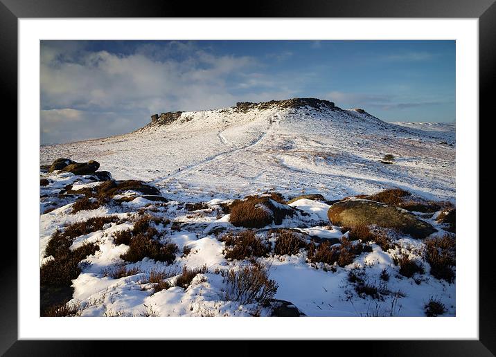Carl Wark and Higger Tor in Winter  Framed Mounted Print by Darren Galpin