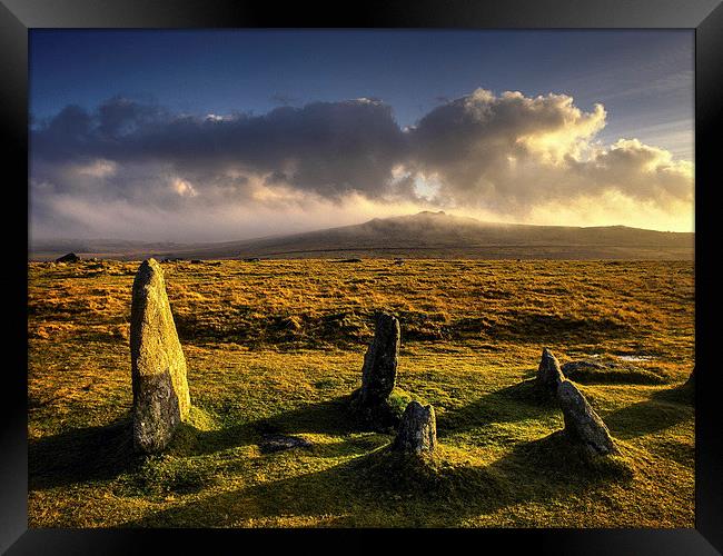 Merrivale Stone Rows Sunset  Framed Print by Darren Galpin