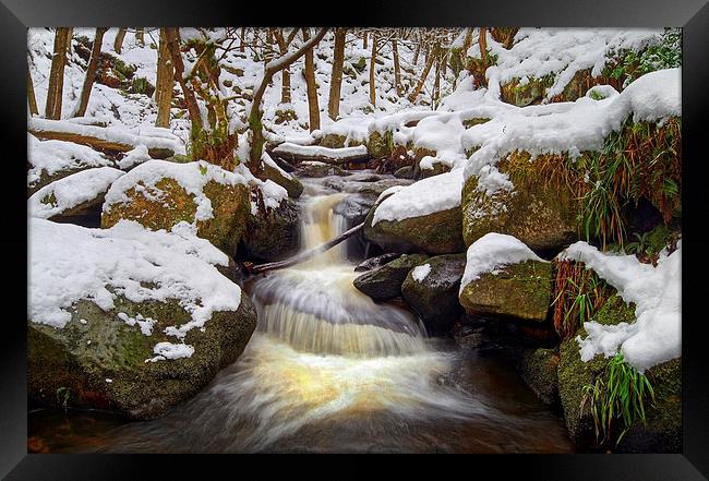 Snow in Padley Gorge  Framed Print by Darren Galpin