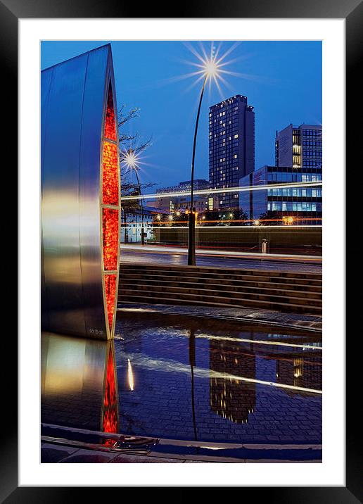 Sheaf Square Water Feature and City Centre  Framed Mounted Print by Darren Galpin