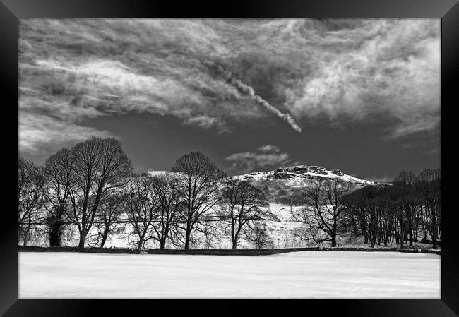 Bamford Edge in Winter, Mono Version Framed Print by Darren Galpin