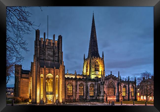Sheffield Cathedral at Night Framed Print by Darren Galpin