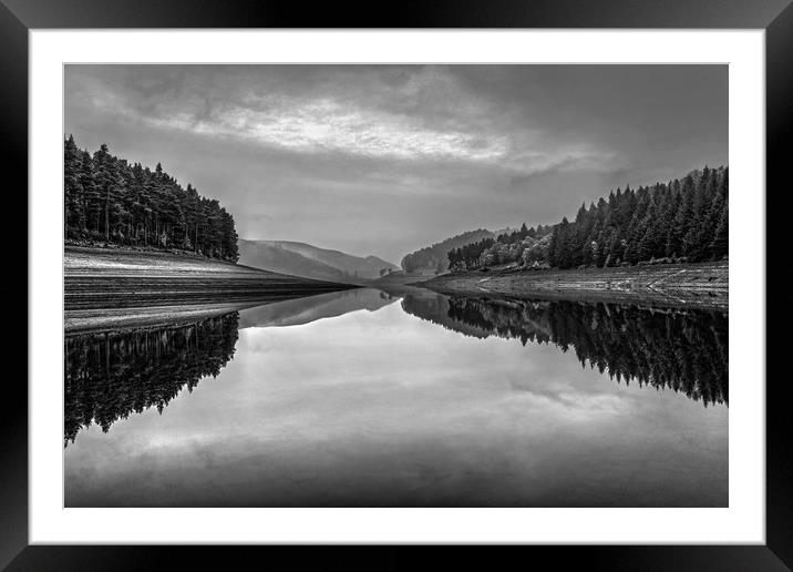 Howden Reservoir in Mono Framed Mounted Print by Darren Galpin