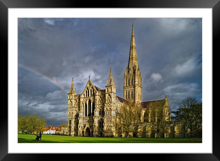 Salisbury Cathedral with Rainbow                   Framed Mounted Print by Darren Galpin