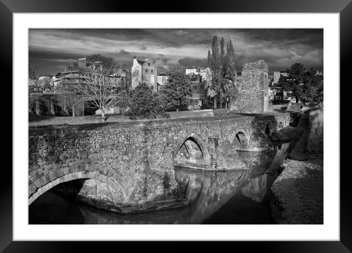 Medieval Exe Bridge in Mono                      Framed Mounted Print by Darren Galpin
