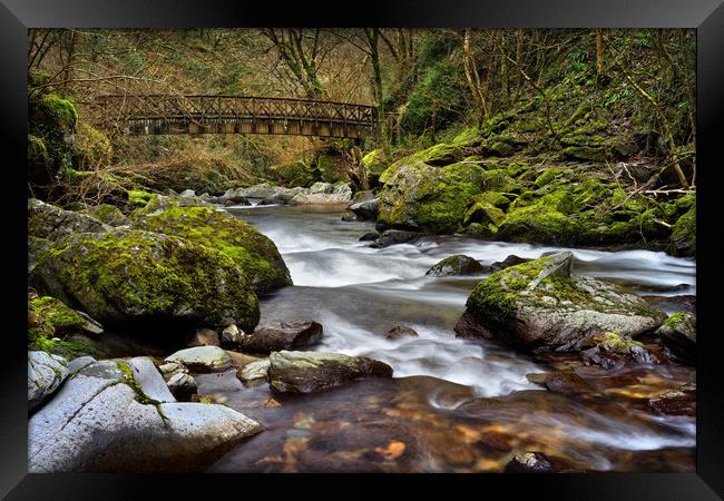 East Lyn River and Footbridge                      Framed Print by Darren Galpin