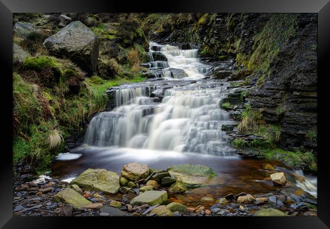 Grindsbrook Clough Waterfalls                      Framed Print by Darren Galpin