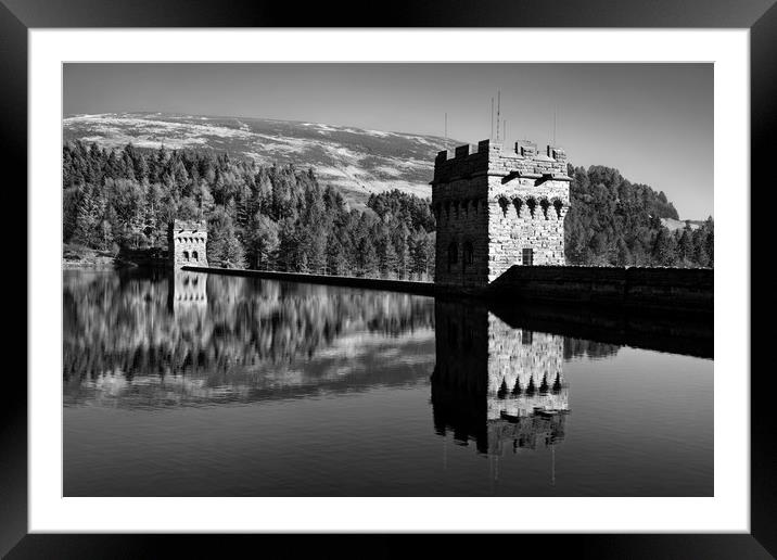 Derwent Dam and Reservoir in Mono                  Framed Mounted Print by Darren Galpin