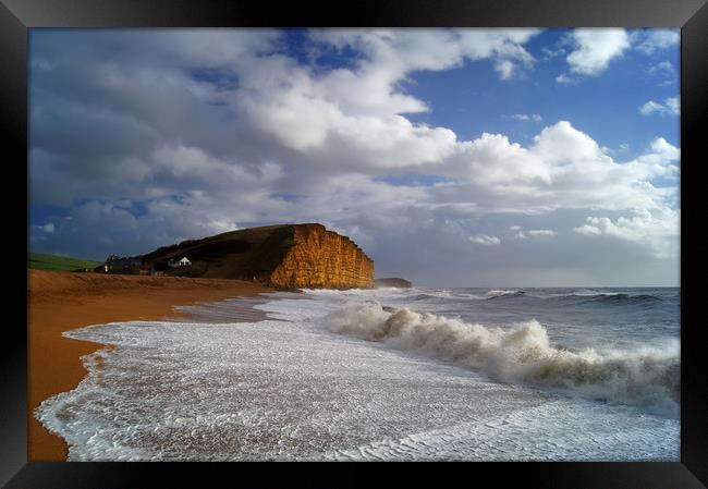 Stormy Sea at West Bay                        Framed Print by Darren Galpin