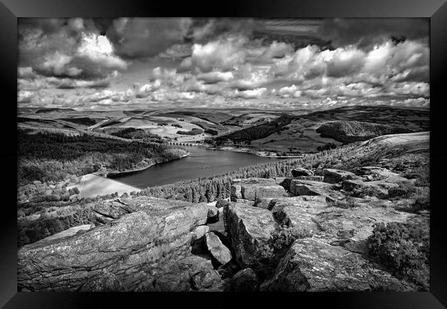 Ladybower & Derwent Valley in Mono                 Framed Print by Darren Galpin