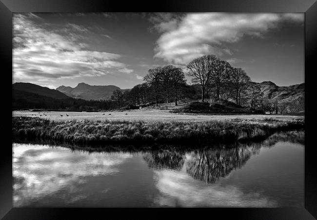 River Brathay Reflections in Mono                  Framed Print by Darren Galpin