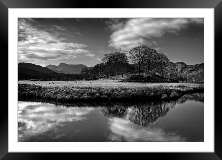 River Brathay Reflections in Mono                  Framed Mounted Print by Darren Galpin