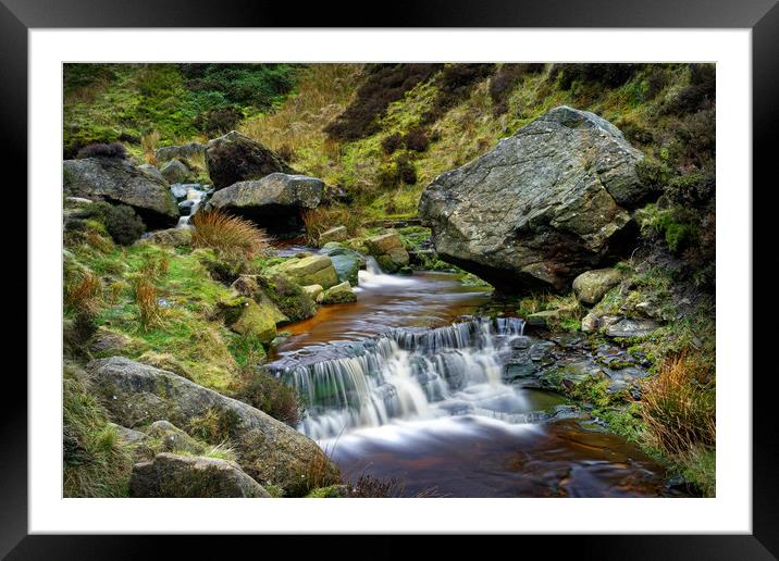 Grindsbrook Clough Waterfalls                      Framed Mounted Print by Darren Galpin