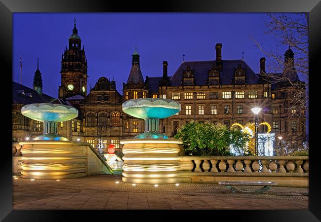 Sheffield Town Hall & Peace Gardens at Christmas Framed Print by Darren Galpin