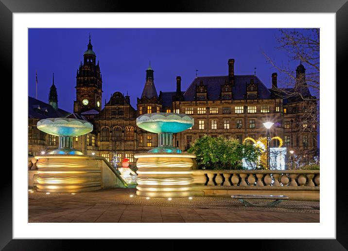 Sheffield Town Hall & Peace Gardens at Christmas Framed Mounted Print by Darren Galpin