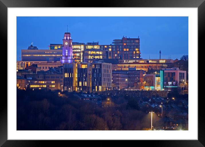 Barnsley Town centre at Night Framed Mounted Print by Darren Galpin