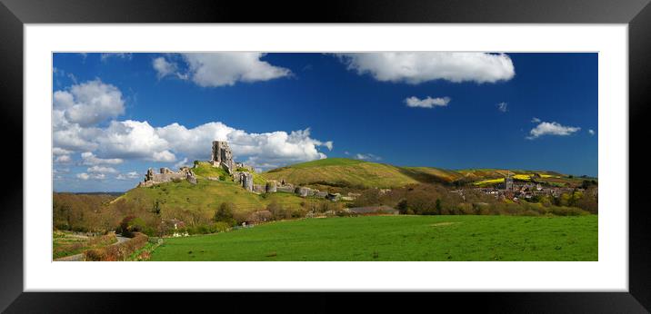 Corfe Castle Panorama Framed Mounted Print by Darren Galpin