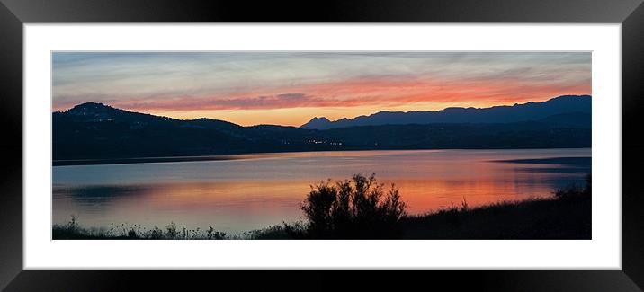 Sunset over Lake Viñuela Framed Mounted Print by Barry Foote