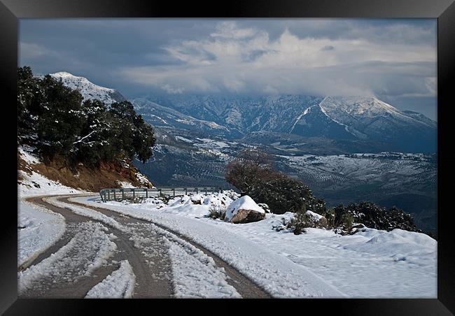 Snow in Malaga mountains Framed Print by Barry Foote