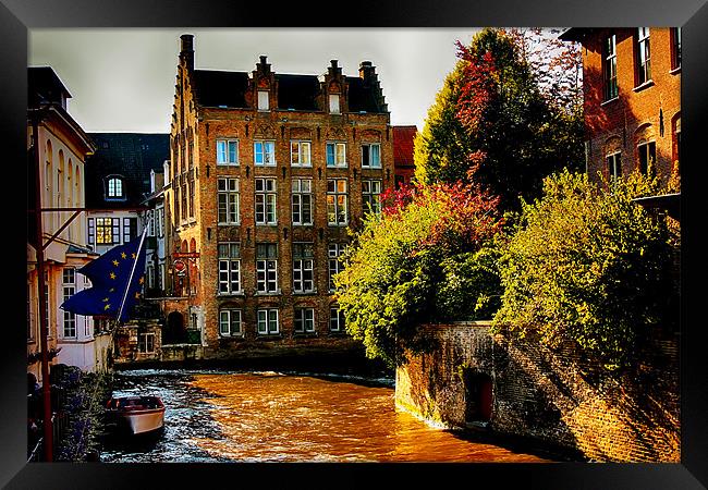 Brugge Waterway Framed Print by paul jenkinson