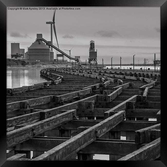 Battleship wharf. Framed Print by Mark Aynsley