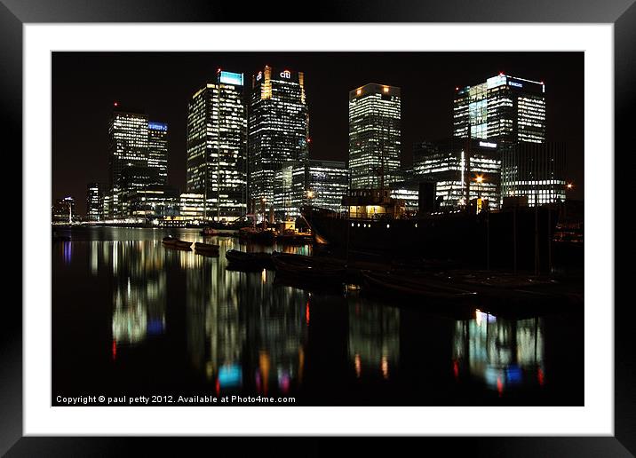 Canary Wharf Reflection Framed Mounted Print by paul petty