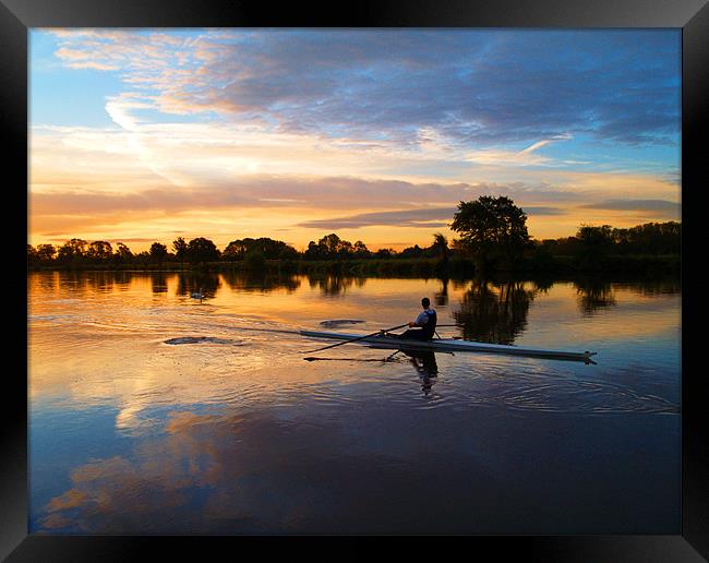 Rower at Sunrise Framed Print by Tracey Whitefoot