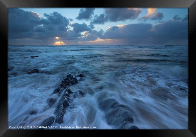 Sunset over Sandymouth Bay North Cornwall Framed Print by CHRIS BARNARD