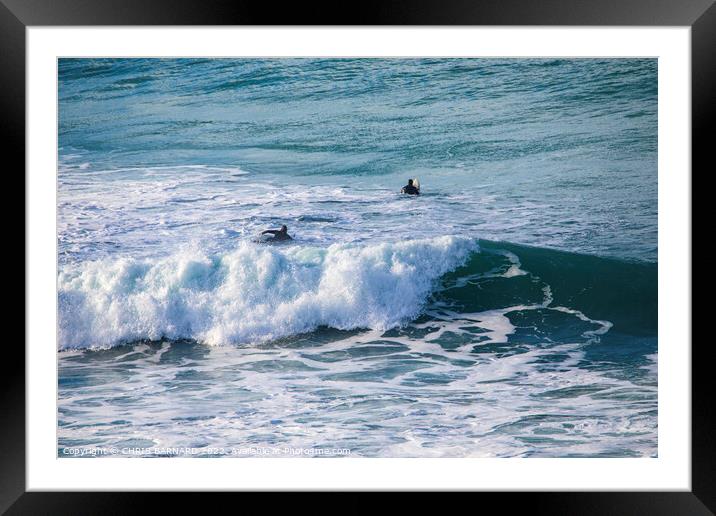 Surfers at Holywell Framed Mounted Print by CHRIS BARNARD
