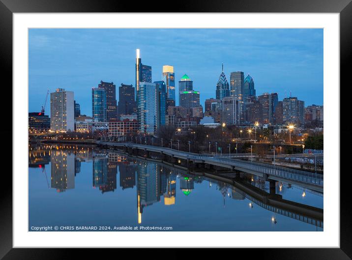 Philadelphia Skyline At Night Framed Mounted Print by CHRIS BARNARD