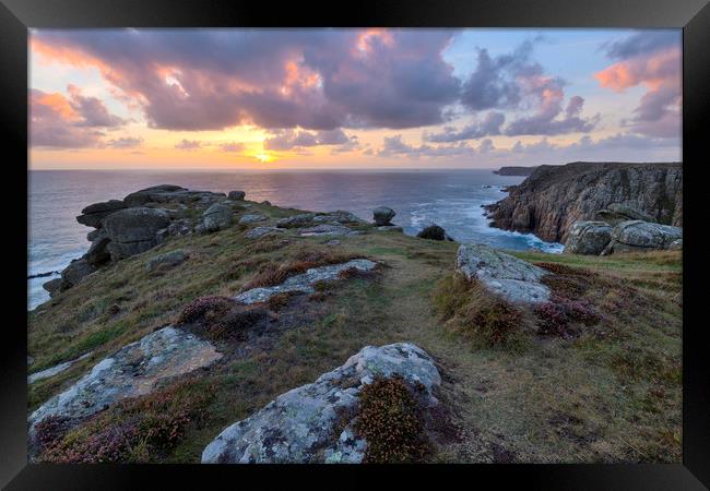 Sundown over Gwennap Head Cornwall Framed Print by CHRIS BARNARD