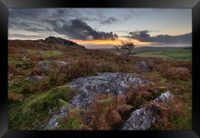 Sunset Tregarrick Tor Framed Print by CHRIS BARNARD