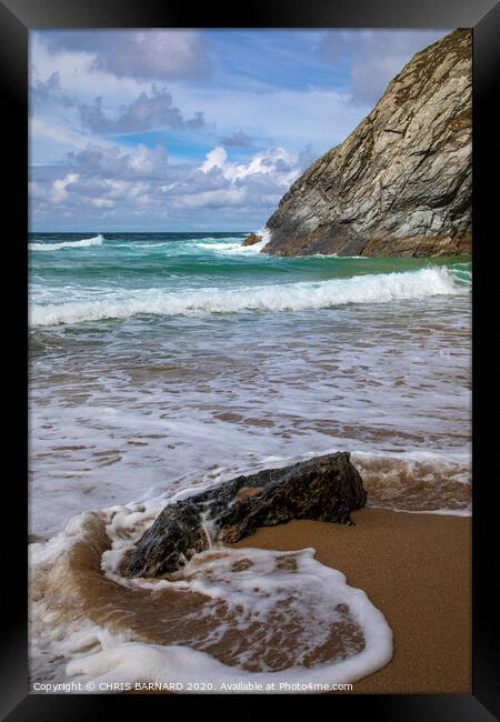 Waves at Holywell Bay Framed Print by CHRIS BARNARD