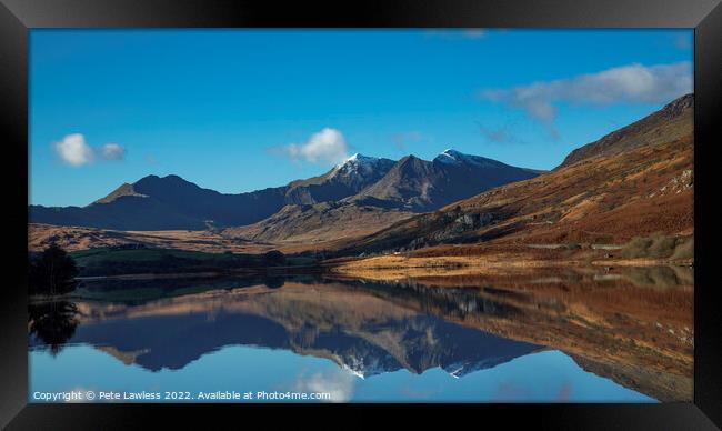 Snowdon Massif across Llynau Mymbyr Framed Print by Pete Lawless