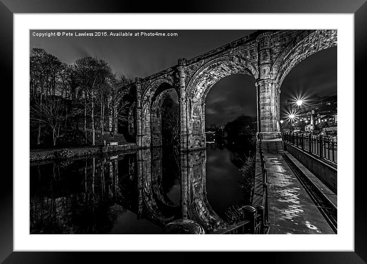    Knaresborough Viaduct at night mono Framed Mounted Print by Pete Lawless