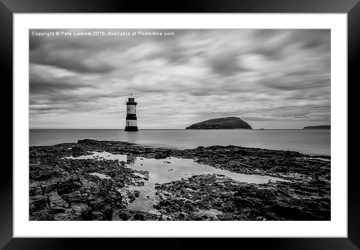  Moody Sky at Penmon Lighthouse mono Framed Mounted Print by Pete Lawless