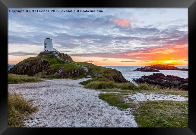 Sunset At Twr Mawr Lighthouse Framed Print by Pete Lawless