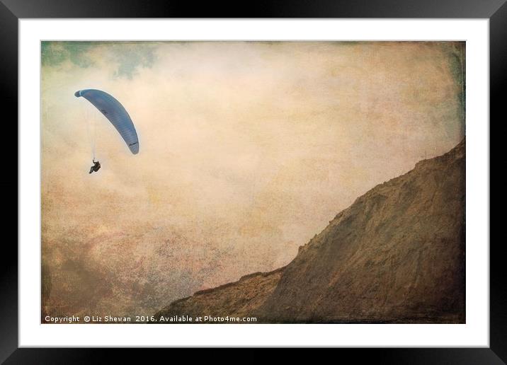Paragliding at Charmouth Beach Jurassic Coast Framed Mounted Print by Liz Shewan