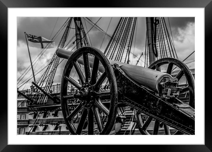  Late 1800s Breech Cannon & HMS Victory. Framed Mounted Print by Jon Mills