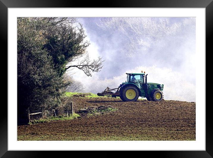 Tractor on Farm Framed Mounted Print by Bryan 4Pics