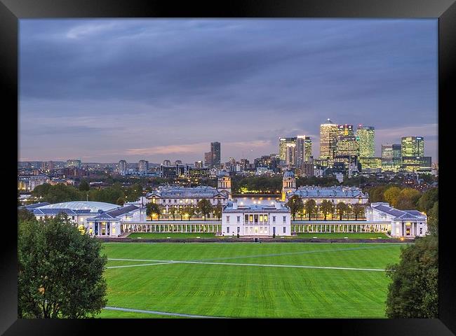 Greenwich and Canary Wharf Framed Print by Jan Venter