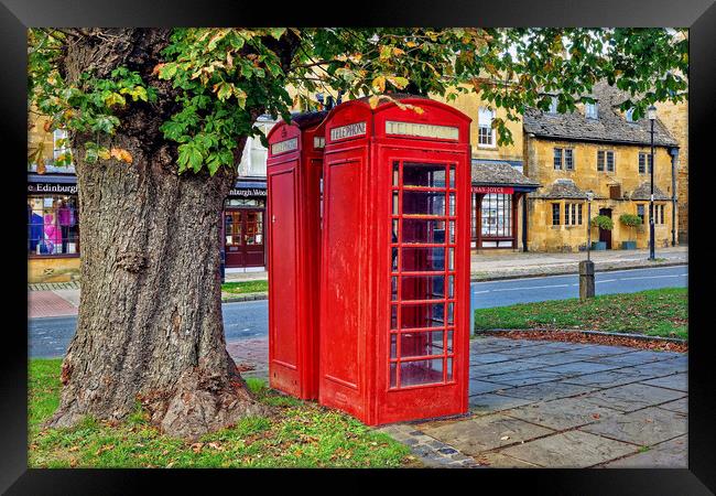 Broadway Telephone Boxes Cotswolds Worcestershire Framed Print by austin APPLEBY