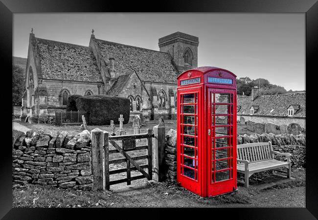 Snowshill Red Telephone Box Cotswolds Framed Print by austin APPLEBY