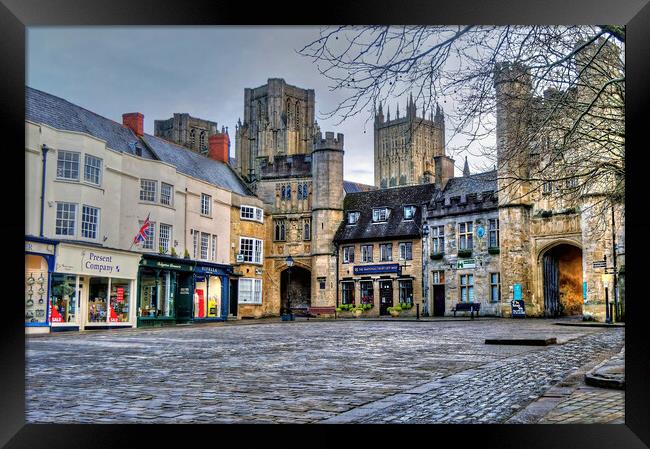 Wells Market Place and Cathedral Somerset Framed Print by austin APPLEBY