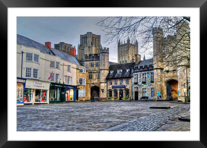 Wells Market Place and Cathedral Somerset Framed Mounted Print by austin APPLEBY