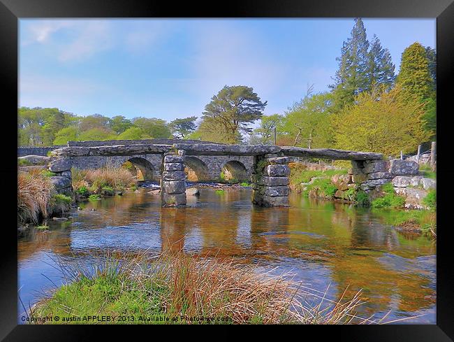 THE CLAPPER BRIDGE AT POSTBRIDGE Framed Print by austin APPLEBY