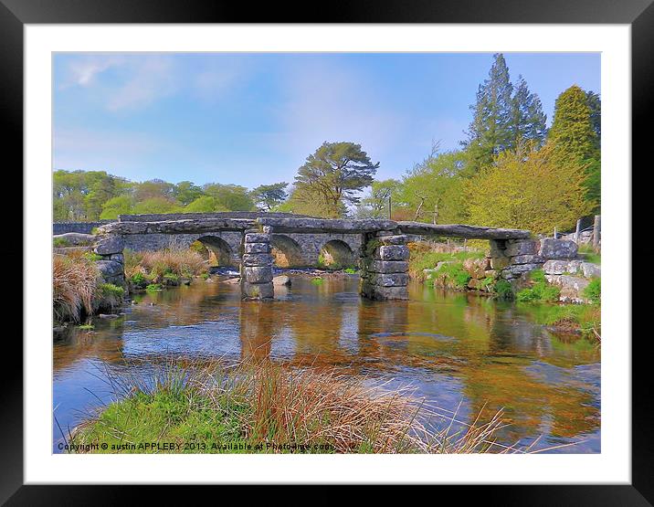 THE CLAPPER BRIDGE AT POSTBRIDGE Framed Mounted Print by austin APPLEBY